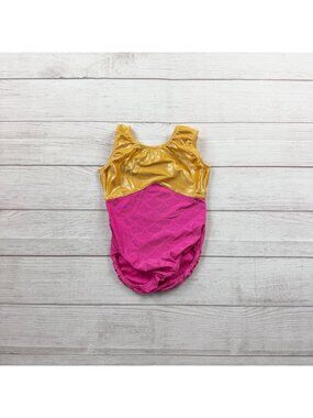 Dancina Girls Mermaid Inspired Glittery Dance Leotard Gold Pink 8